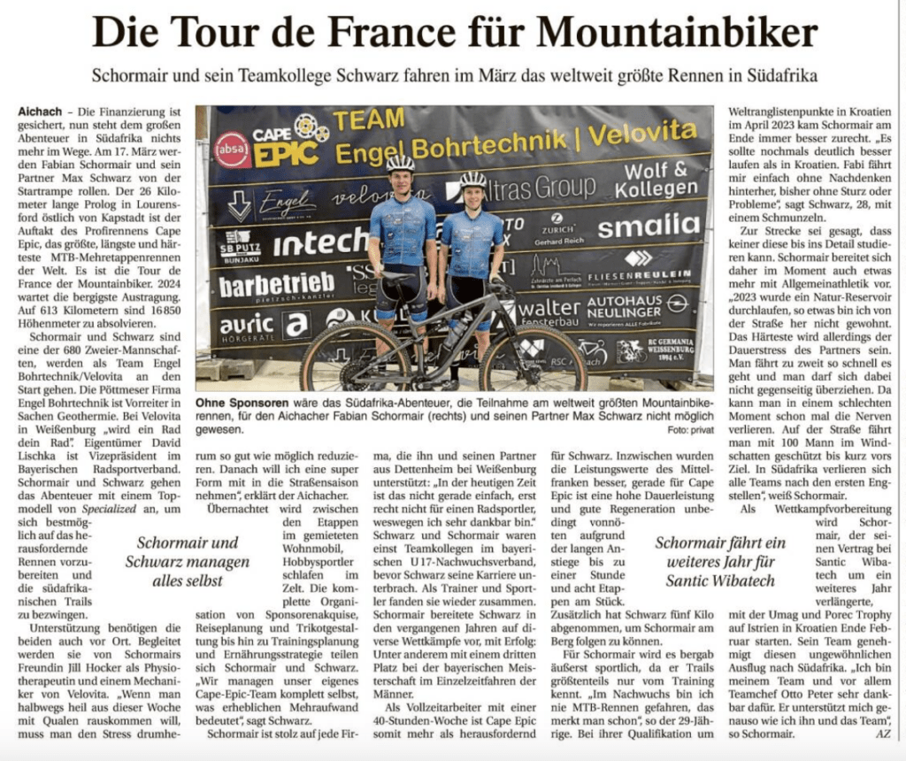Zeitungsartikel Tour de France für Mountainbiker